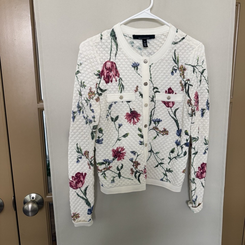 White House Black Market Womens Medium Floral Long Sleeve Cardigan Snap Up - Picture 2 of 7